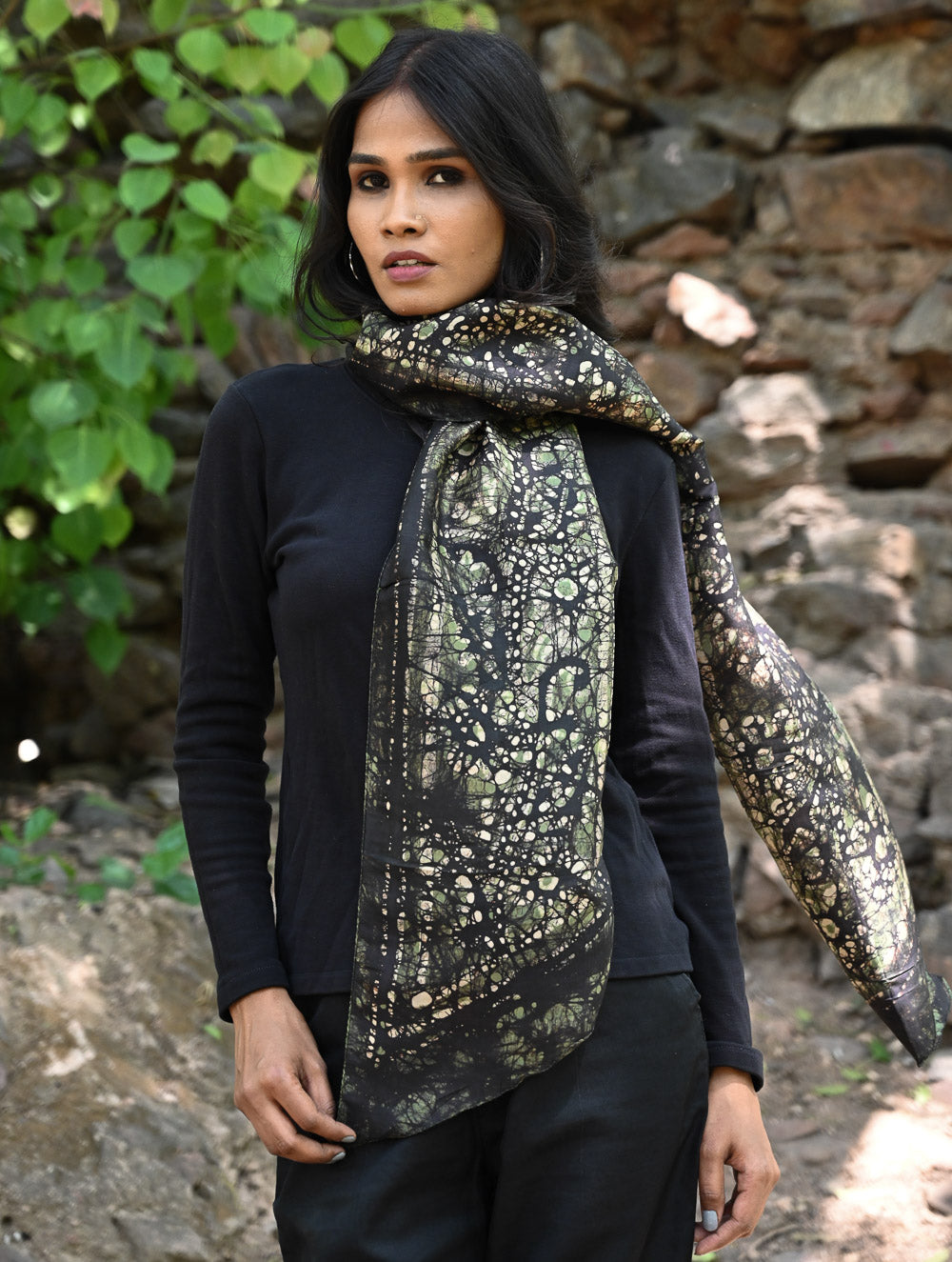 Light & Soft. Handcrafted Silk Batik Scarf - Olive Sage