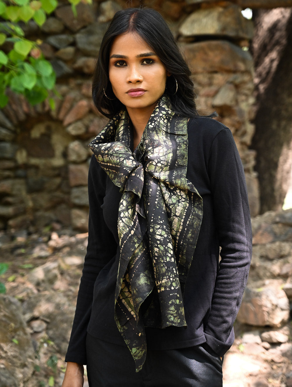 Light & Soft. Handcrafted Silk Batik Scarf - Olive Sage