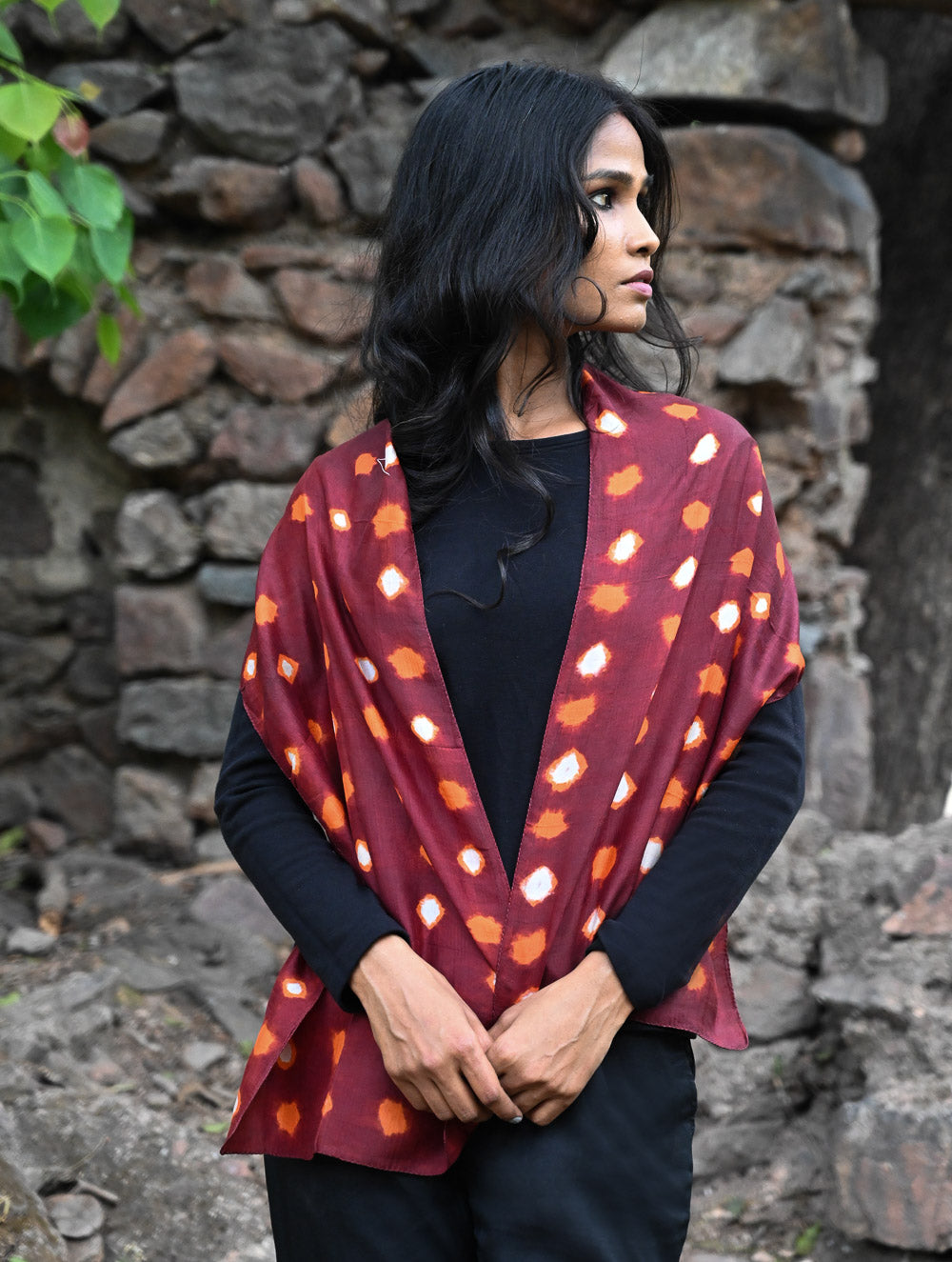 Light & Soft. Handcrafted Silk Batik Scarf - Rust Ember