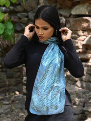 Light & Soft. Handcrafted Silk Batik Scarf - Azure Feather