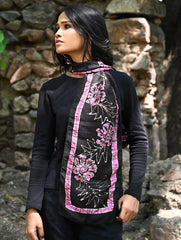 Light & Soft. Handcrafted Silk Batik Scarf - Noir Blossoms