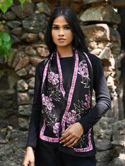 Light & Soft. Handcrafted Silk Batik Scarf - Noir Blossoms