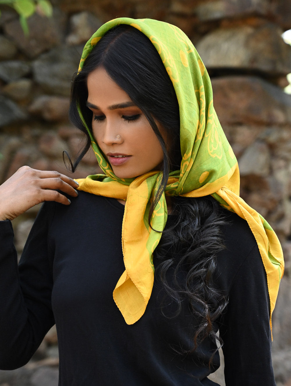 Light & Elegant. Handcrafted Square Silk Scarf - Spring Bloom
