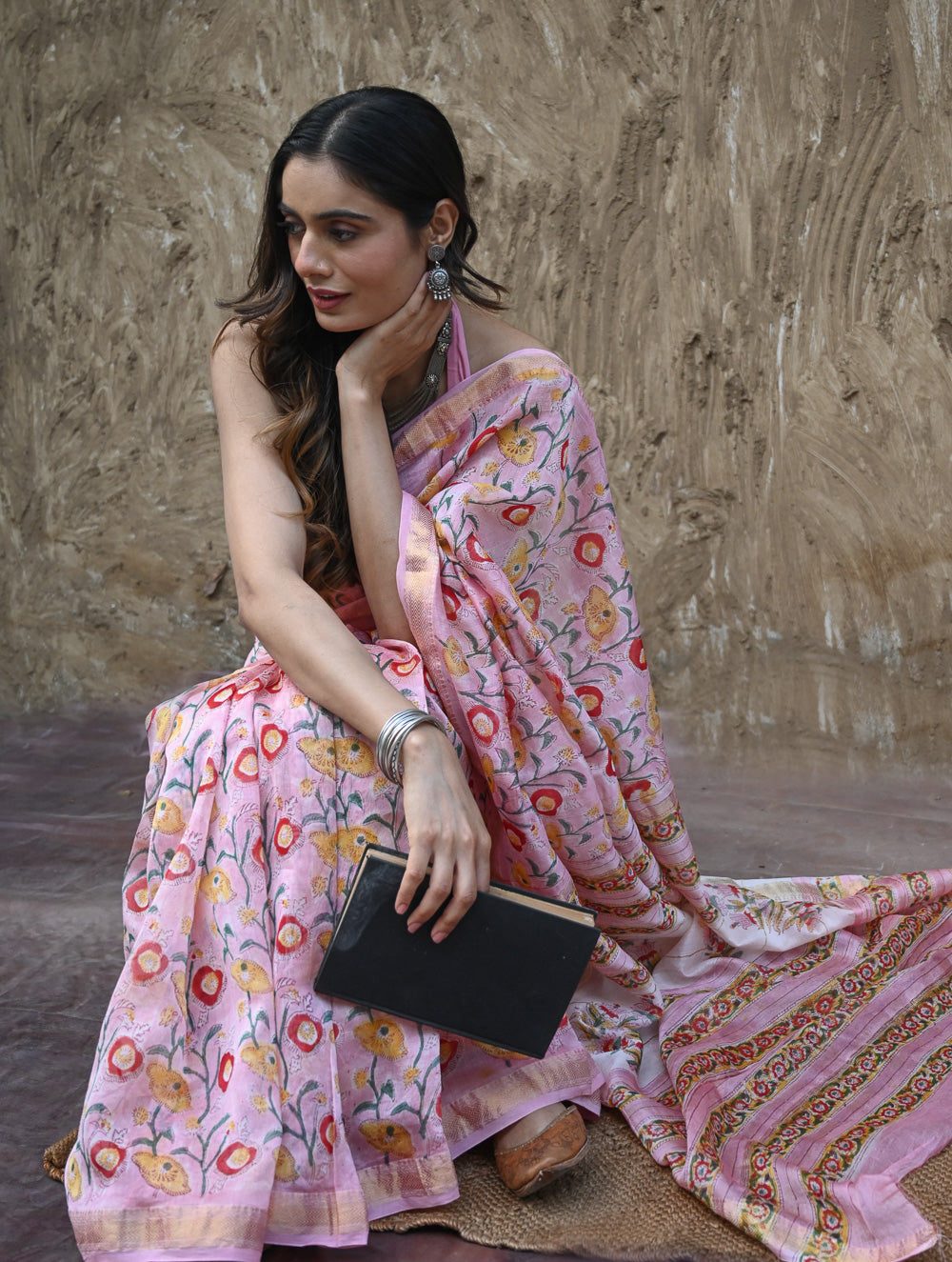 Sanganer Summers. Hand Block Printed Maheshwari Silk Cotton Saree - Kusuma