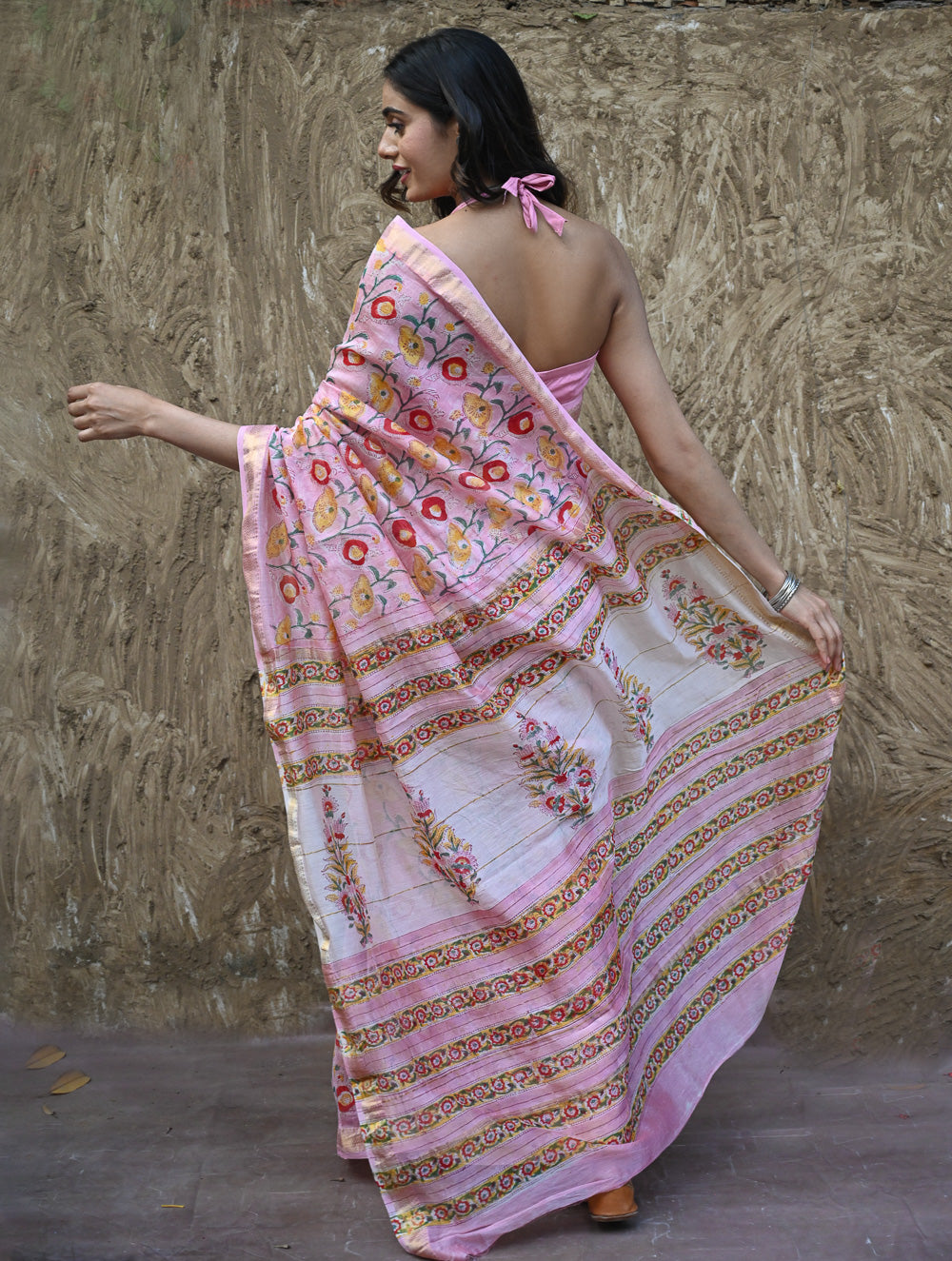 Sanganer Summers. Hand Block Printed Maheshwari Silk Cotton Saree - Kusuma