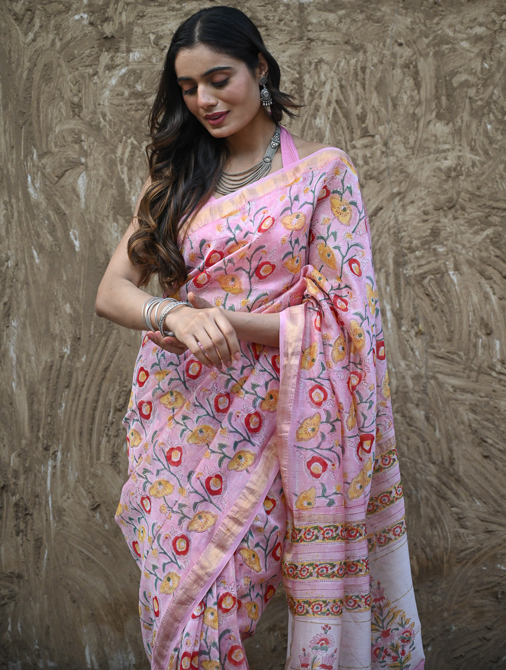 Sanganer Summers. Hand Block Printed Maheshwari Silk Cotton Saree - Kusuma