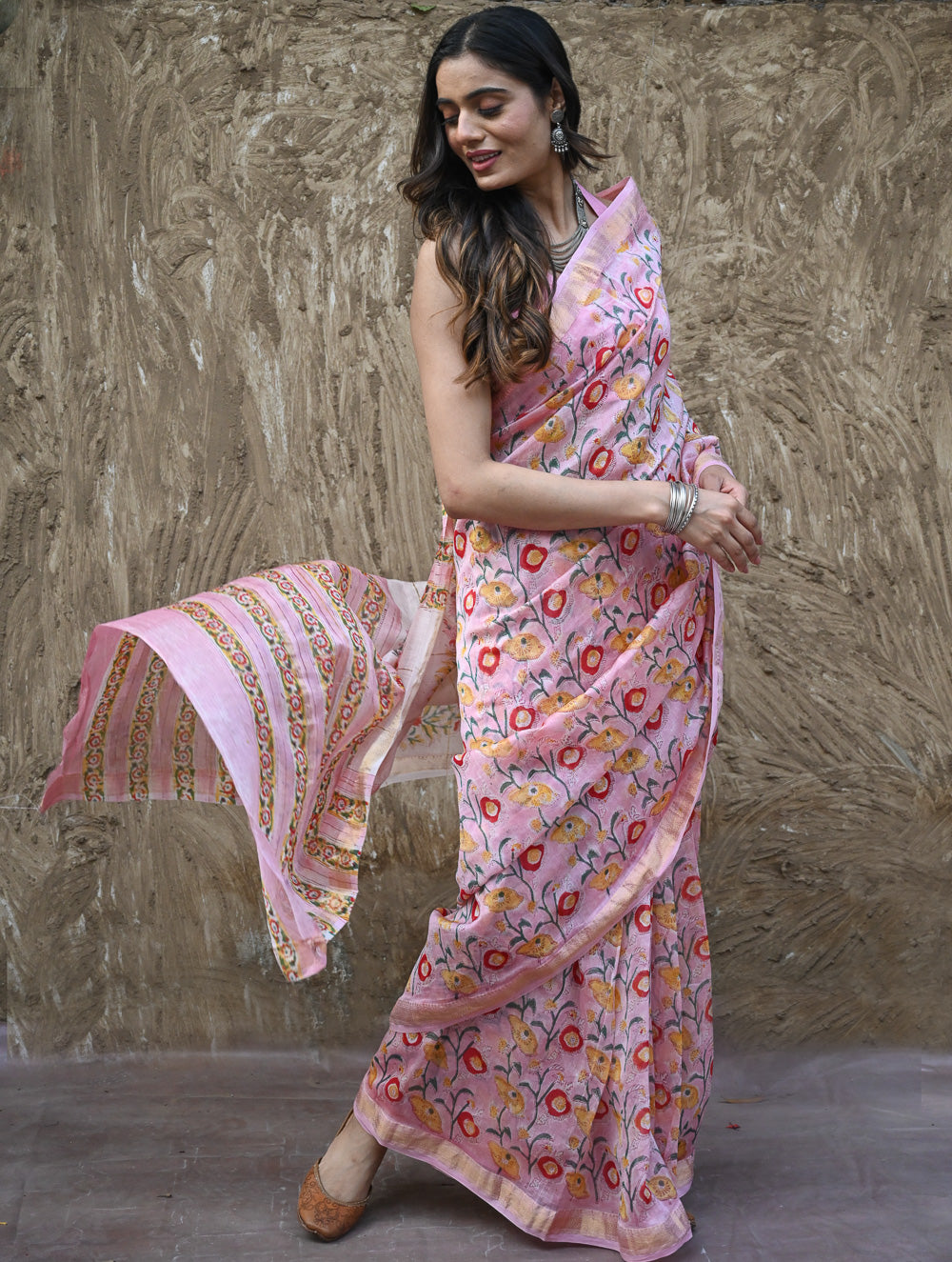 Sanganer Summers. Hand Block Printed Maheshwari Silk Cotton Saree - Kusuma