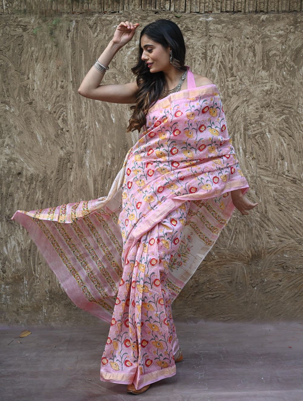Sanganer Summers. Hand Block Printed Maheshwari Silk Cotton Saree - Kusuma