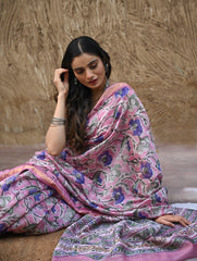 Sanganer Summers. Hand Block Printed Maheshwari Silk Cotton Saree - Mauve Florals