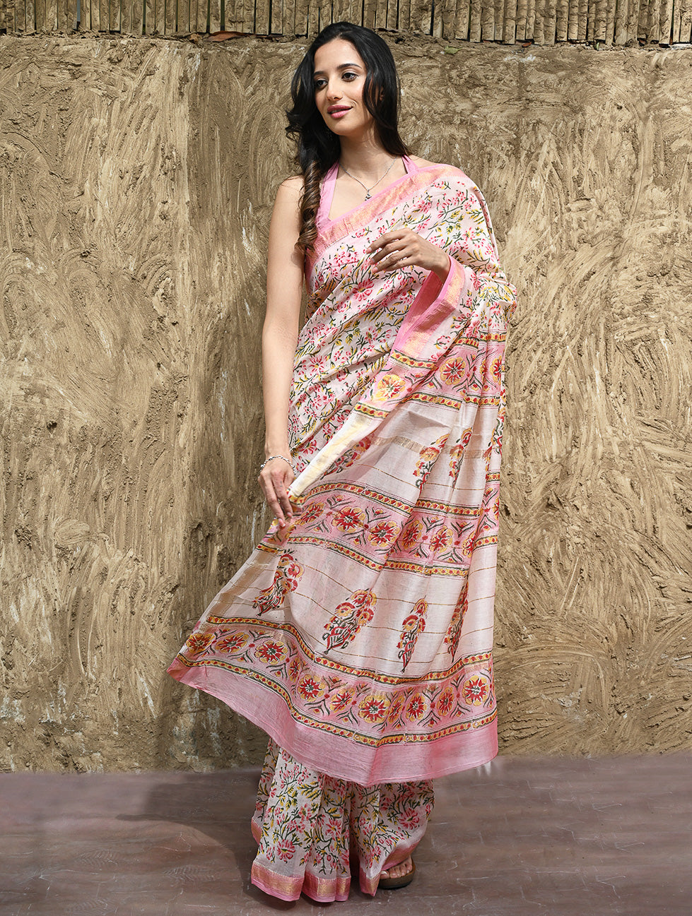 Sanganer Summers : Hand Block Printed Maheshwari Saree - Gulbahar