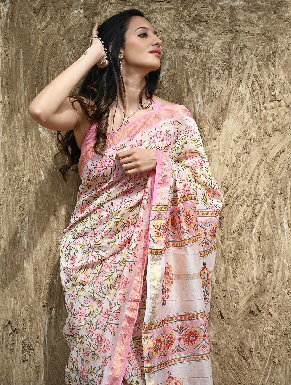 Sanganer Summers : Hand Block Printed Maheshwari Saree - Gulbahar