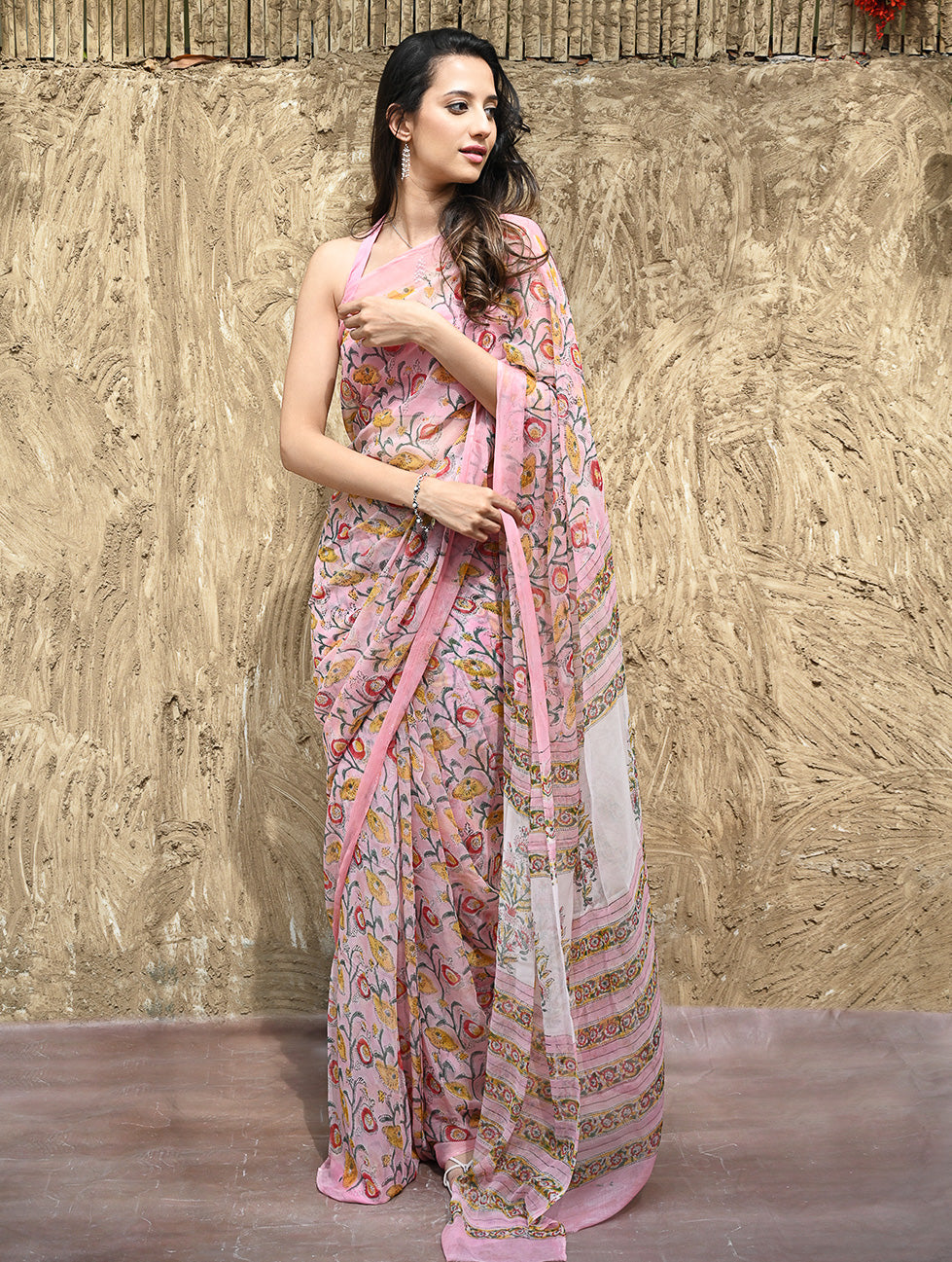 Sanganer Summers : Hand Block Printed Maheshwari Saree - Gulnaar