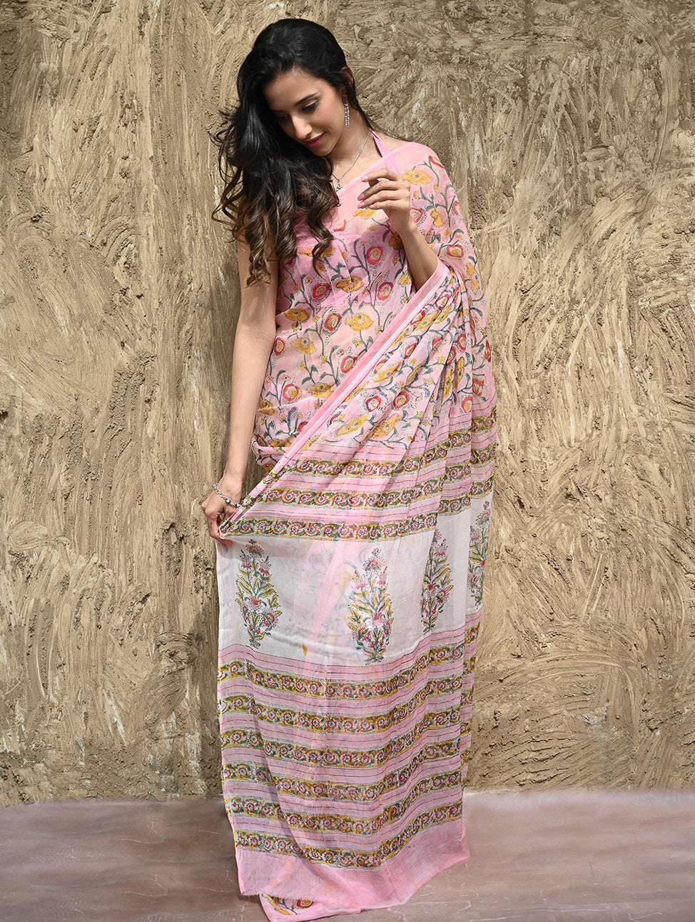 Sanganer Summers : Hand Block Printed Maheshwari Saree - Gulnaar