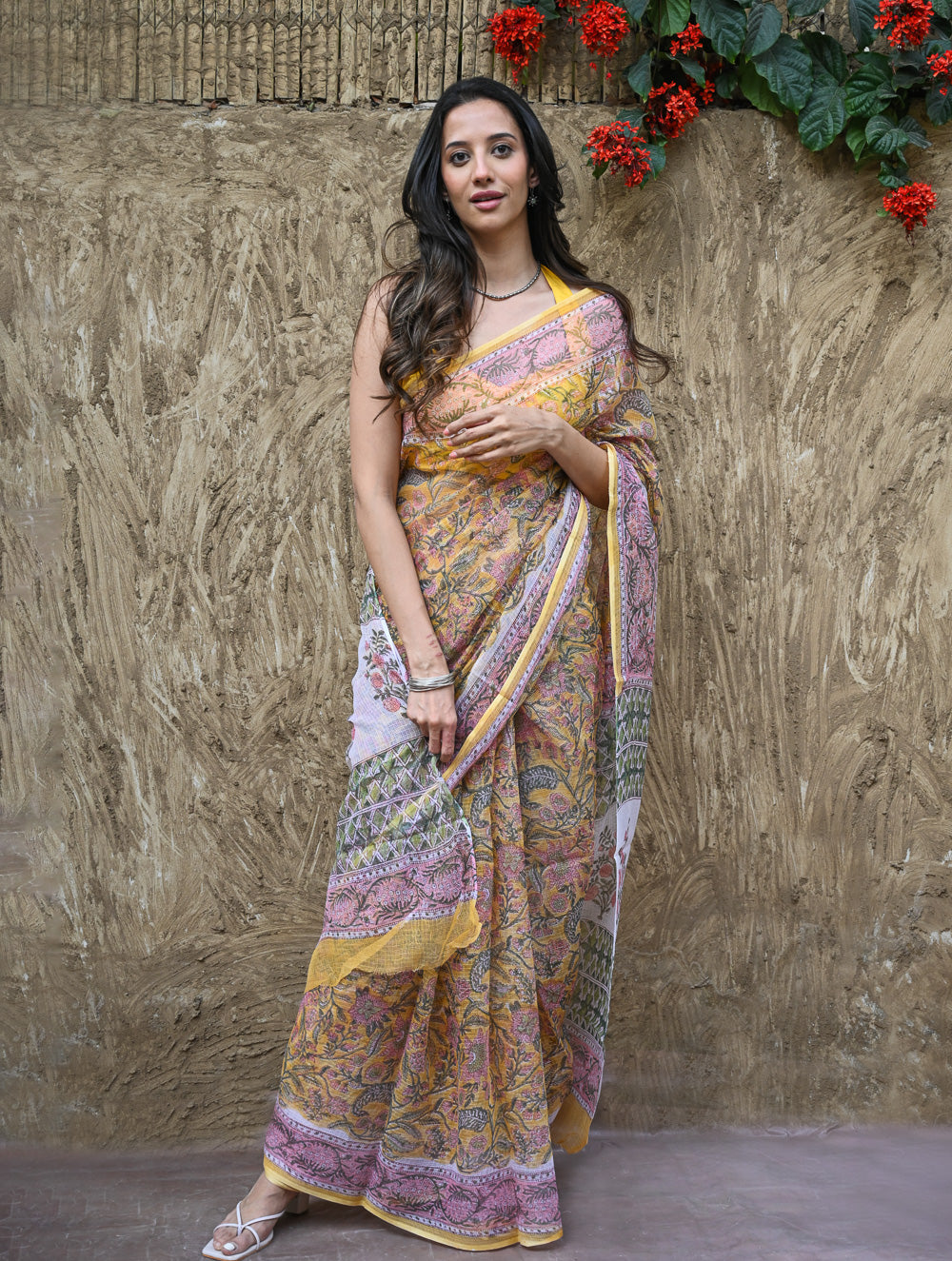 Sanganer Summers : Hand Block Printed Kota Doria Saree - Basant Angan