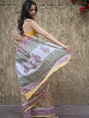 Sanganer Summers : Hand Block Printed Kota Doria Saree - Basant Angan