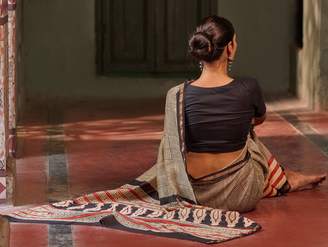 Bagru Statements: Striking Bagru Hand Block Printed Chanderi Saree - Linear Grids
