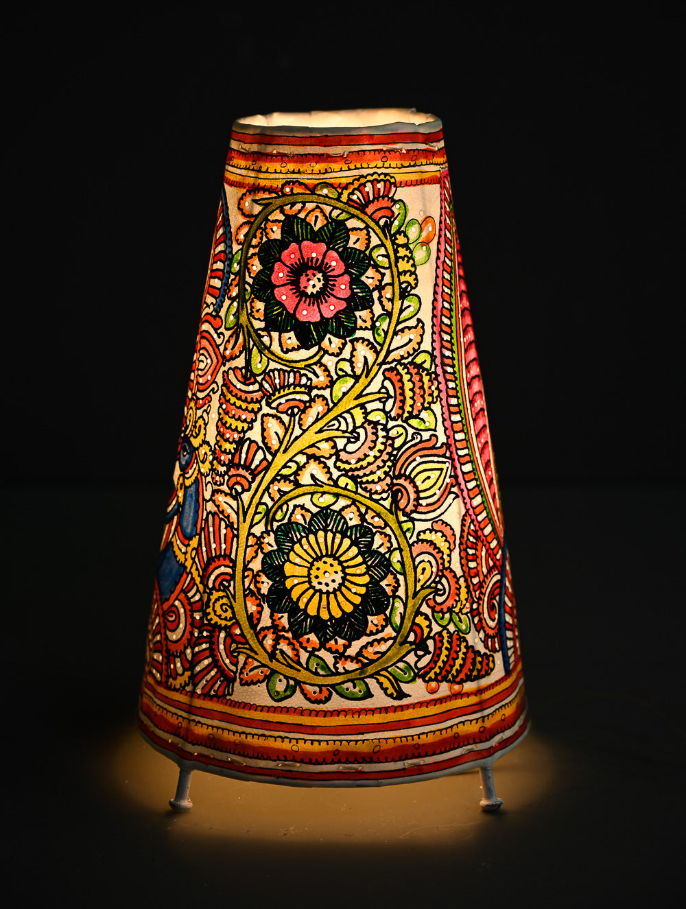 Andhra Leather Craft Lamp Shade - Mayurrekha -  Height 12 inches 