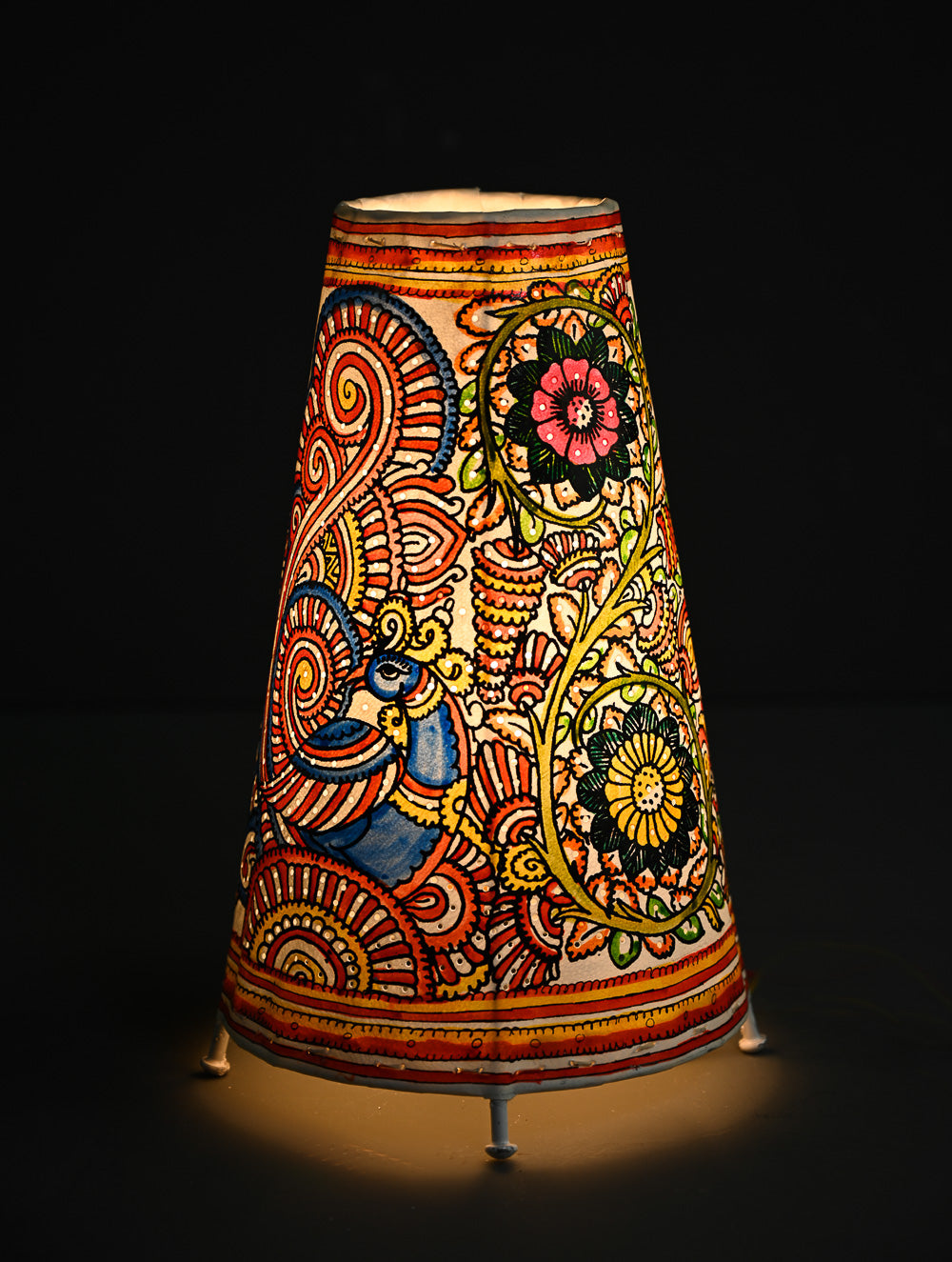 Andhra Leather Craft Lamp Shade - Mayurrekha -  Height 12 inches 