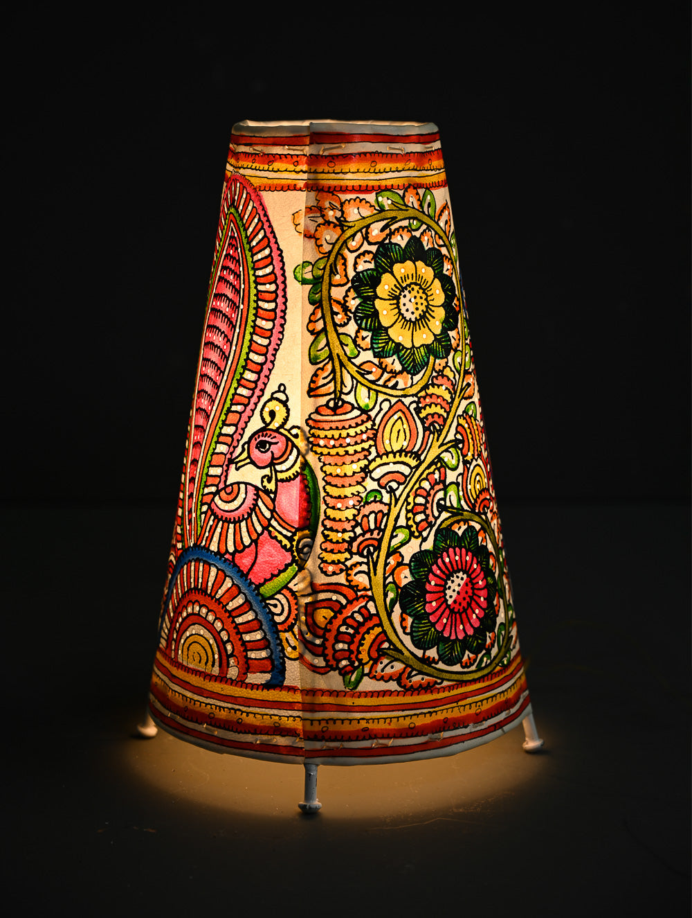 Andhra Leather Craft Lamp Shade - Mayurrekha -  Height 12 inches 