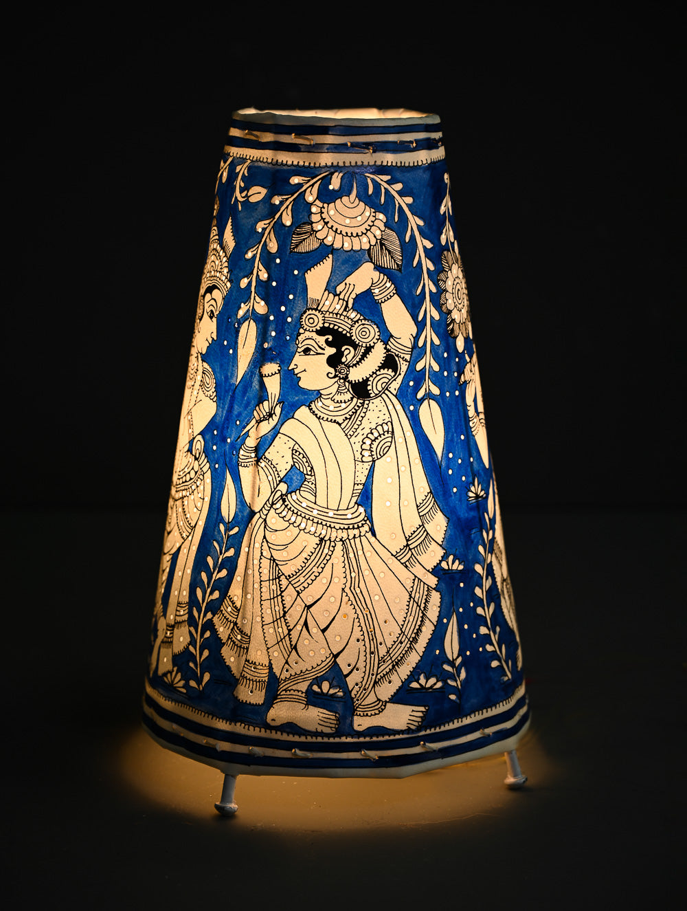 Andhra Leather Craft Lamp Shade - Shayamaneel -  Height 12 inches 