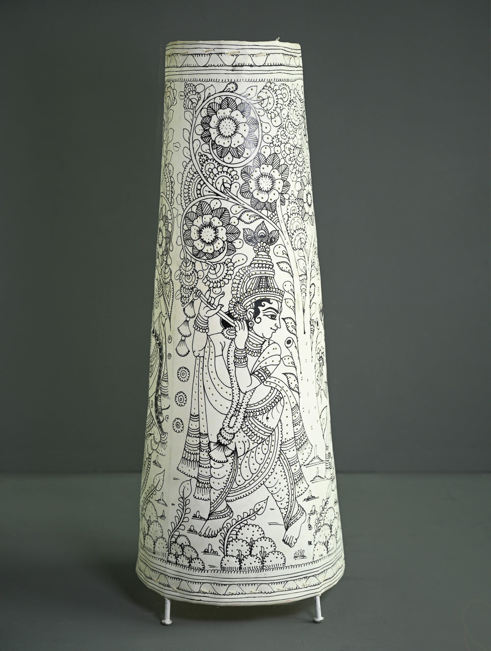 Andhra Leather Craft Lamp Shade - Leela Monochrome -  Height 24 inches 