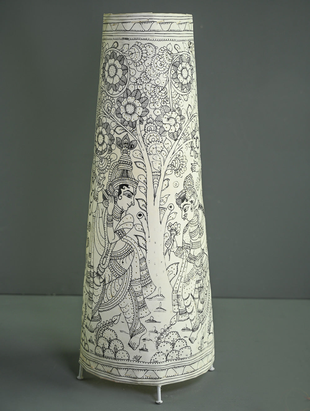 Andhra Leather Craft Lamp Shade - Leela Monochrome -  Height 24 inches 
