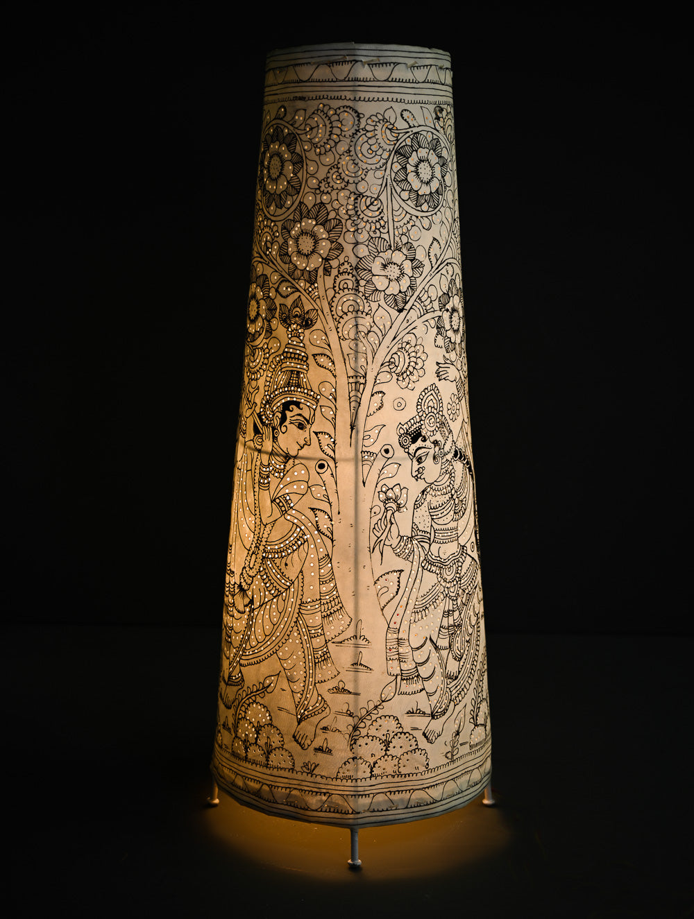Andhra Leather Craft Lamp Shade - Leela Monochrome -  Height 24 inches 