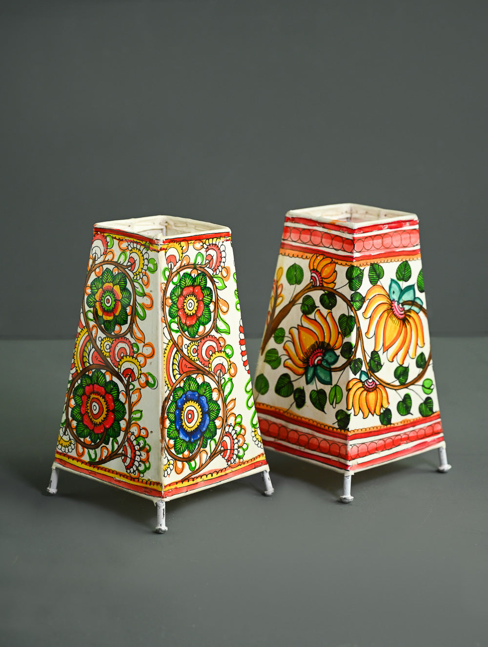 Andhra Leather Craft Lamp Shade - Lotus Vines (Set of 2) - Height 8 inches