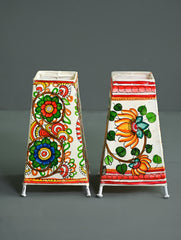 Andhra Leather Craft Lamp Shade - Lotus Vines (Set of 2) - Height 8 inches