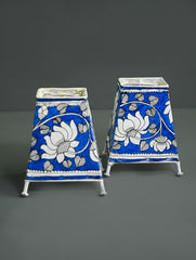 Andhra Leather Craft Lamp Shade - Blue Lotus (Set of 2) - Height 5 inches 