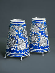 Andhra Leather Craft Lamp Shade - Neelabha (Set of 2) - Height 8 inches