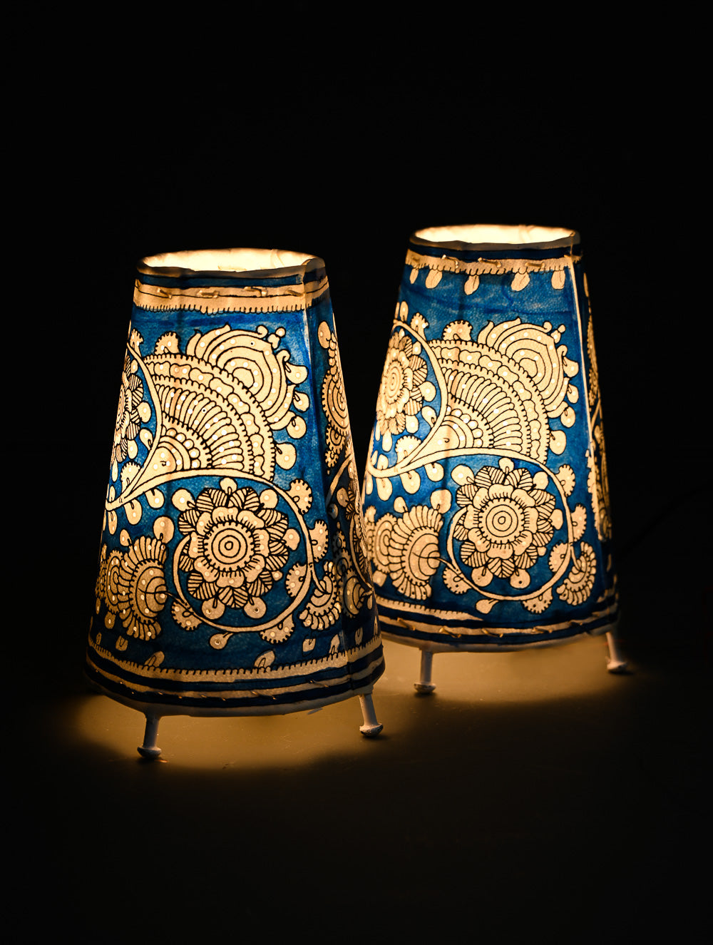 Andhra Leather Craft Lamp Shade - Neelabha (Set of 2) - Height 8 inches