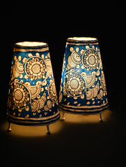 Andhra Leather Craft Lamp Shade - Neelabha (Set of 2) - Height 8 inches