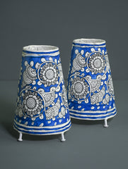 Andhra Leather Craft Lamp Shade - Neelabha (Set of 2) - Height 8 inches