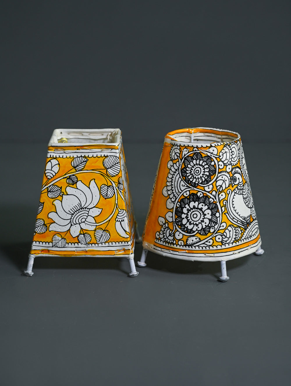 Andhra Leather Craft Lamp Shade - Mustard Garden (Set of 2) - Height 5 inches 