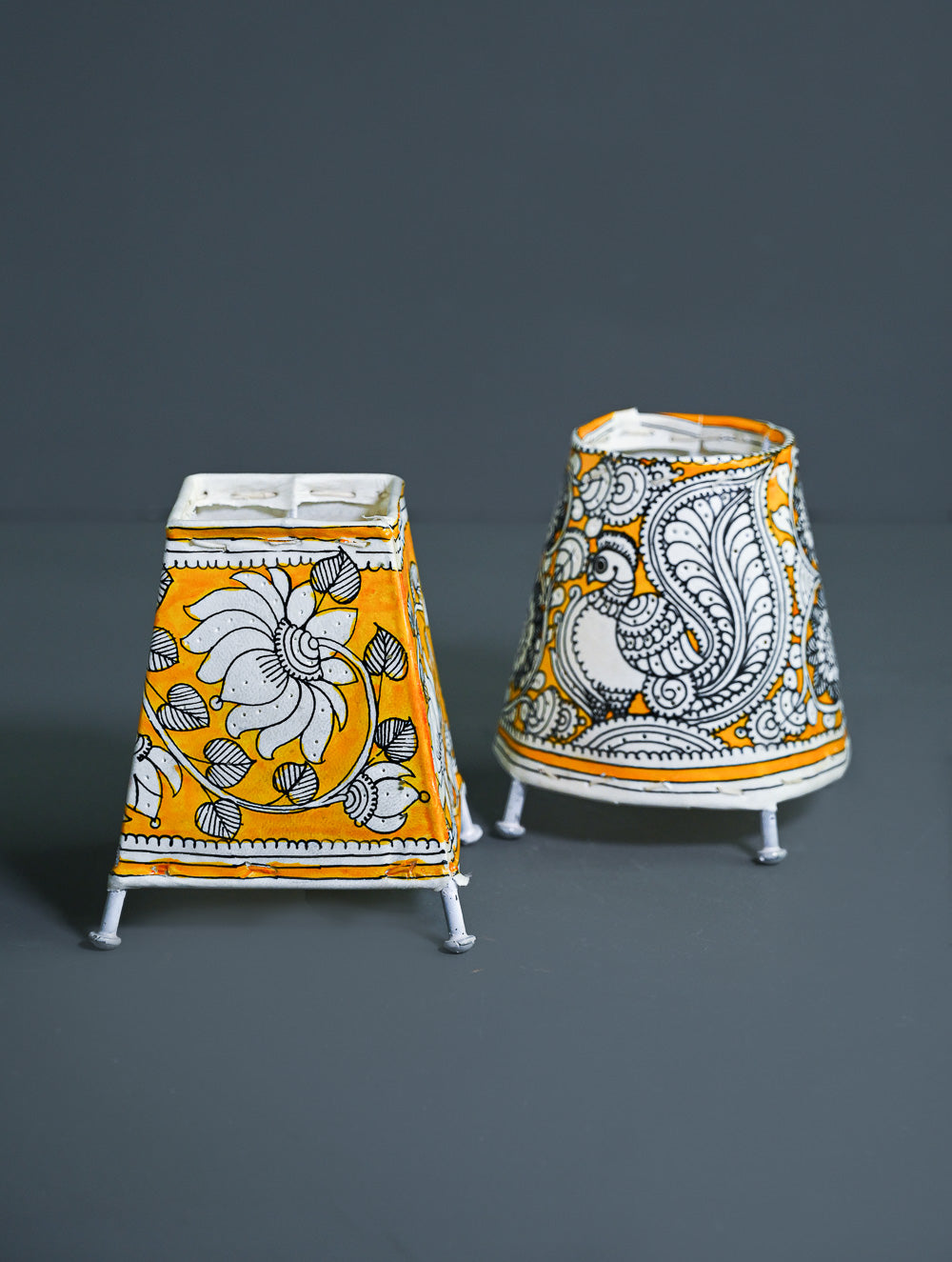 Andhra Leather Craft Lamp Shade - Mustard Garden (Set of 2) - Height 5 inches 