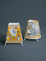 Andhra Leather Craft Lamp Shade - Mustard Garden (Set of 2) - Height 5 inches 
