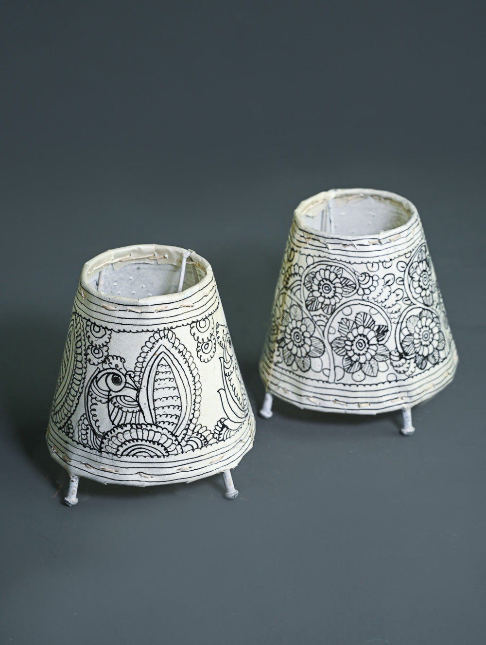 Andhra Leather Craft Lamp Shade - Mayur Van (Set of 2) - Height 5 inches 