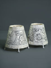 Andhra Leather Craft Lamp Shade - Mayur Van (Set of 2) - Height 5 inches 