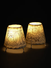 Andhra Leather Craft Lamp Shade - Mayur Van (Set of 2) - Height 5 inches 
