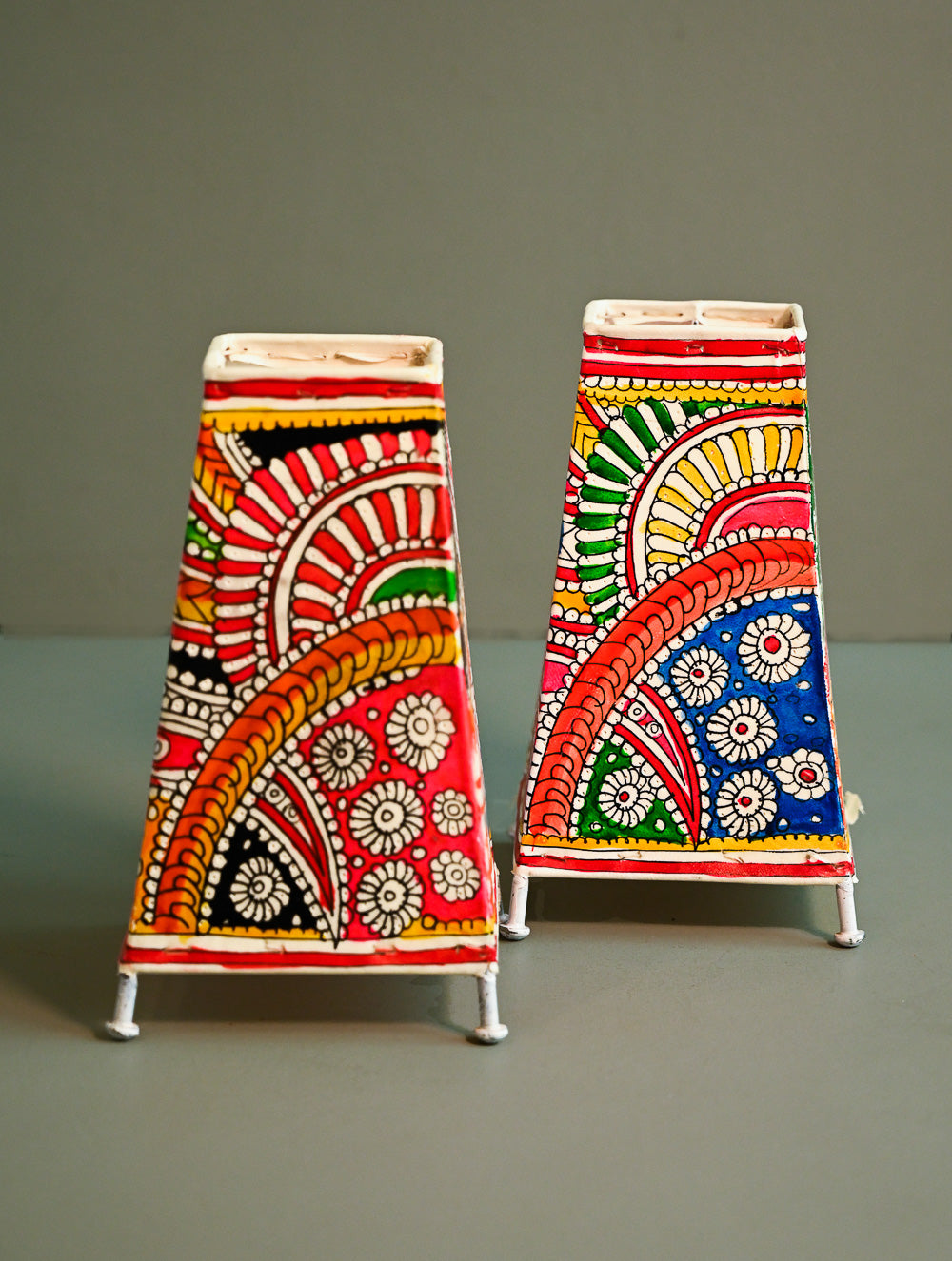 Andhra Leather Craft Lamp Shade - Sutrangi (Set of 2) - Height 8 inches