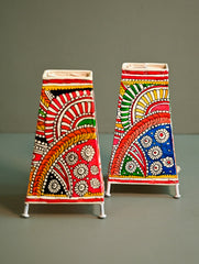 Andhra Leather Craft Lamp Shade - Sutrangi (Set of 2) - Height 8 inches