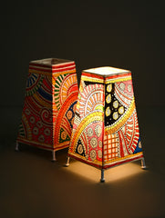 Andhra Leather Craft Lamp Shade - Sutrangi (Set of 2) - Height 8 inches