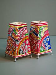 Andhra Leather Craft Lamp Shade - Sutrangi (Set of 2) - Height 8 inches