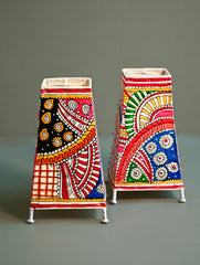 Andhra Leather Craft Lamp Shade - Sutrangi (Set of 2) - Height 8 inches