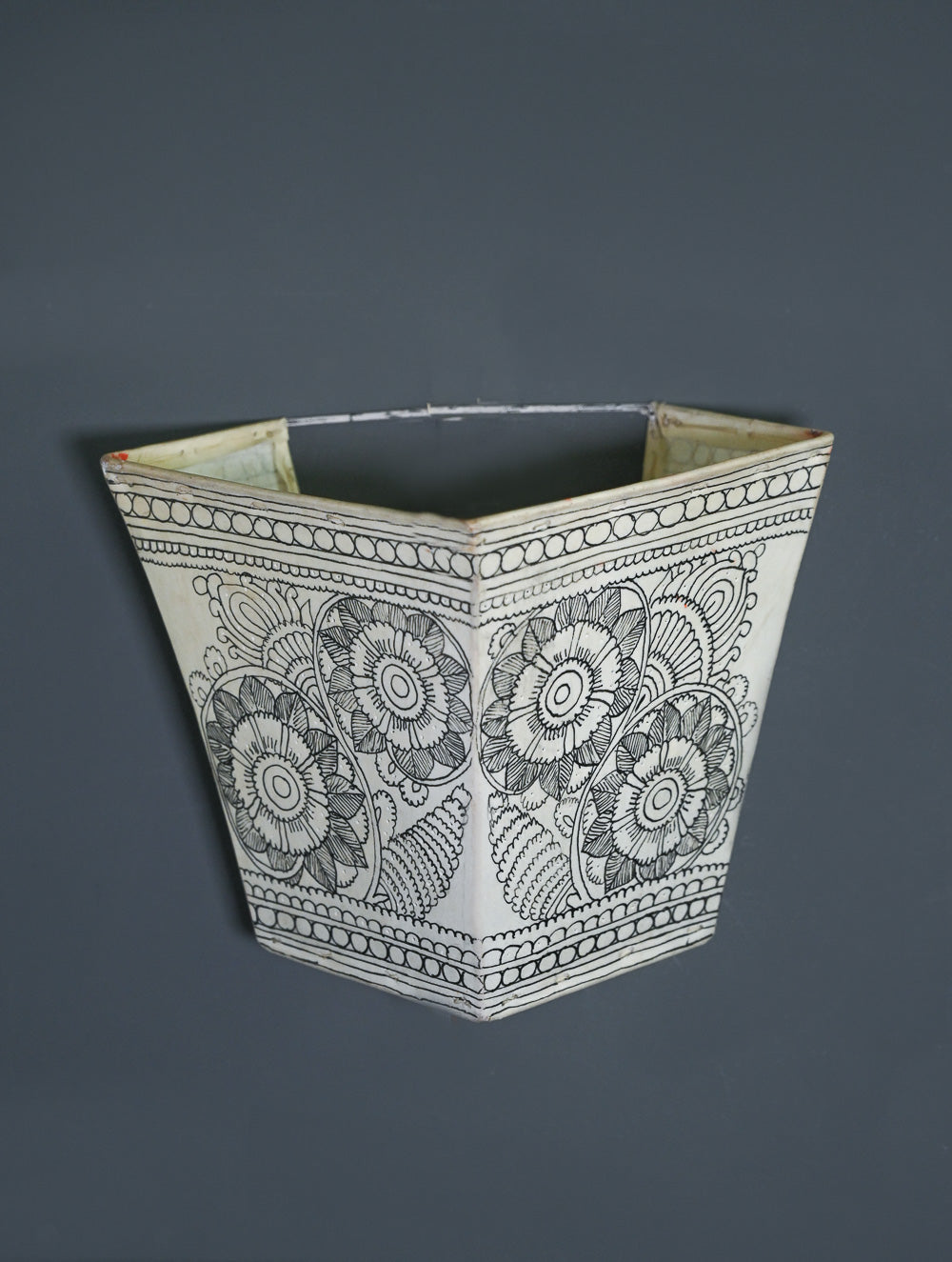 Andhra Leather Craft Wall Lamp Shade - Kusum Rekha - Height 8 inches 