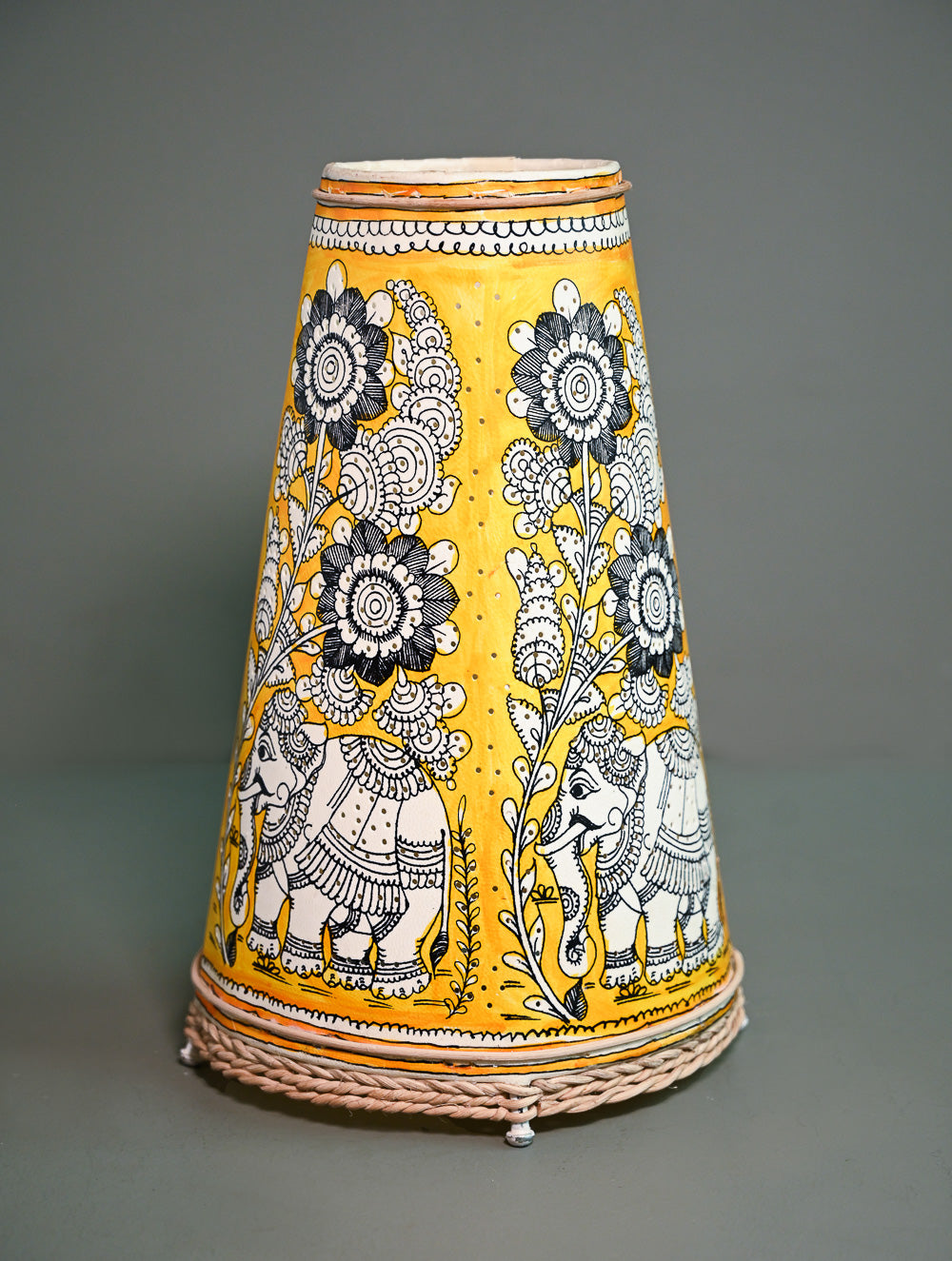 Andhra Leather Craft Lamp Shade - Gajphool - Height 13 inches 