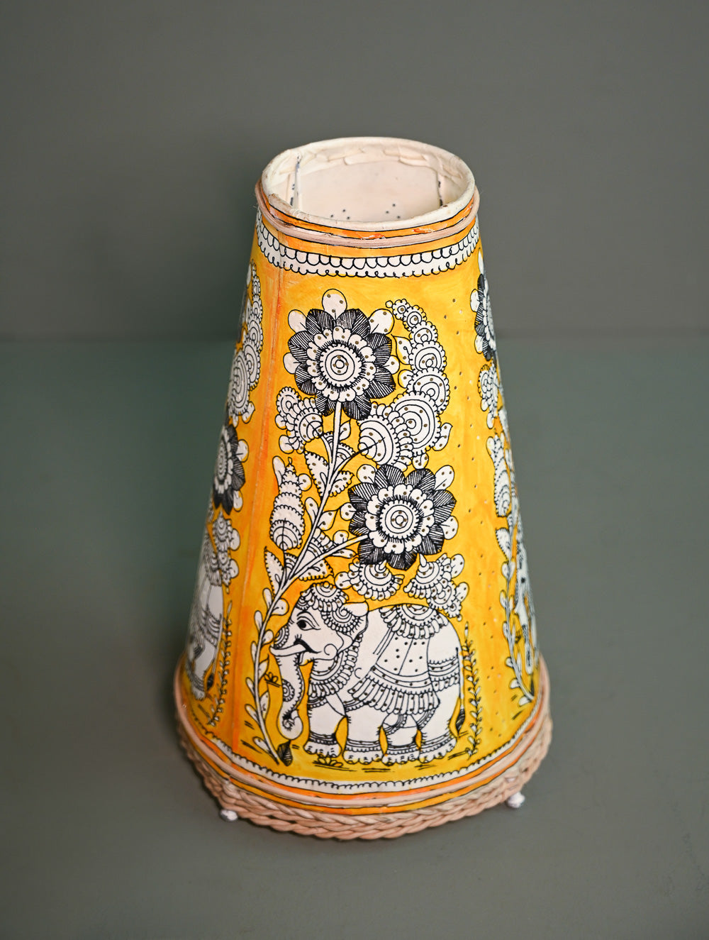 Andhra Leather Craft Lamp Shade - Gajphool - Height 13 inches 