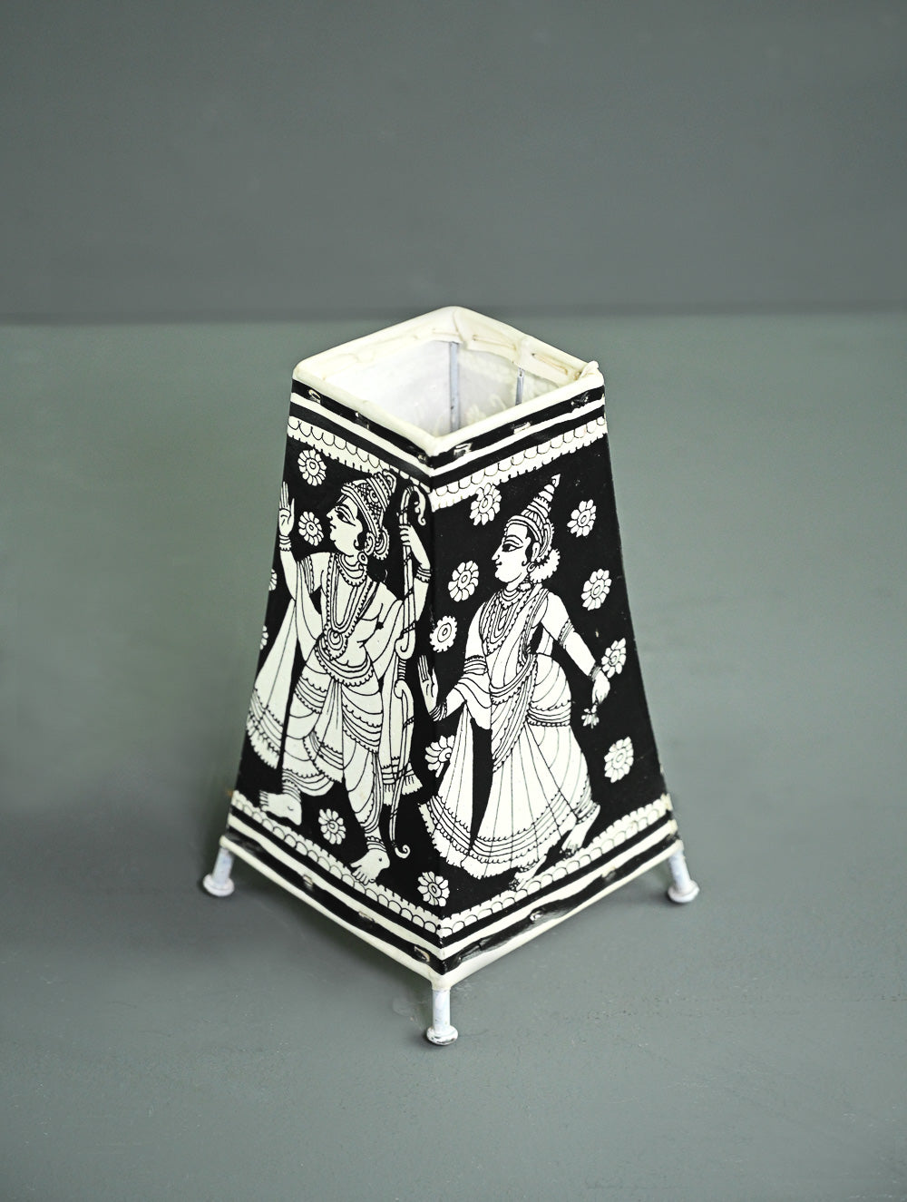 Andhra Leather Craft Lamp Shade - Monochrome Ramayanam - Height 8 inches
