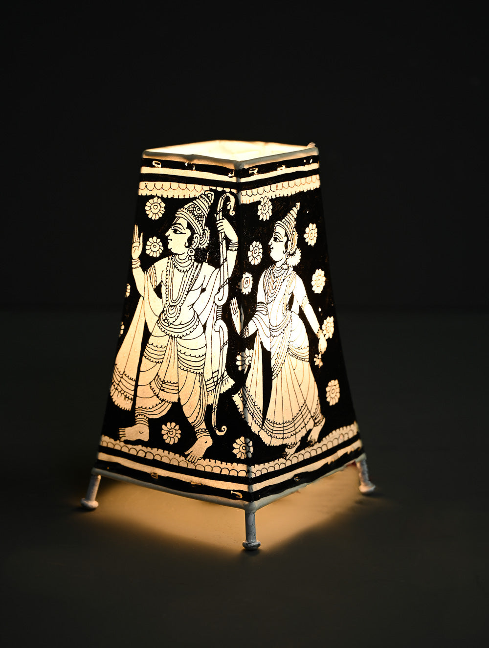 Andhra Leather Craft Lamp Shade - Monochrome Ramayanam - Height 8 inches